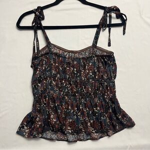 Rachel Zoe Abstract Floral Tie-Shoulder Peplum Cami XS